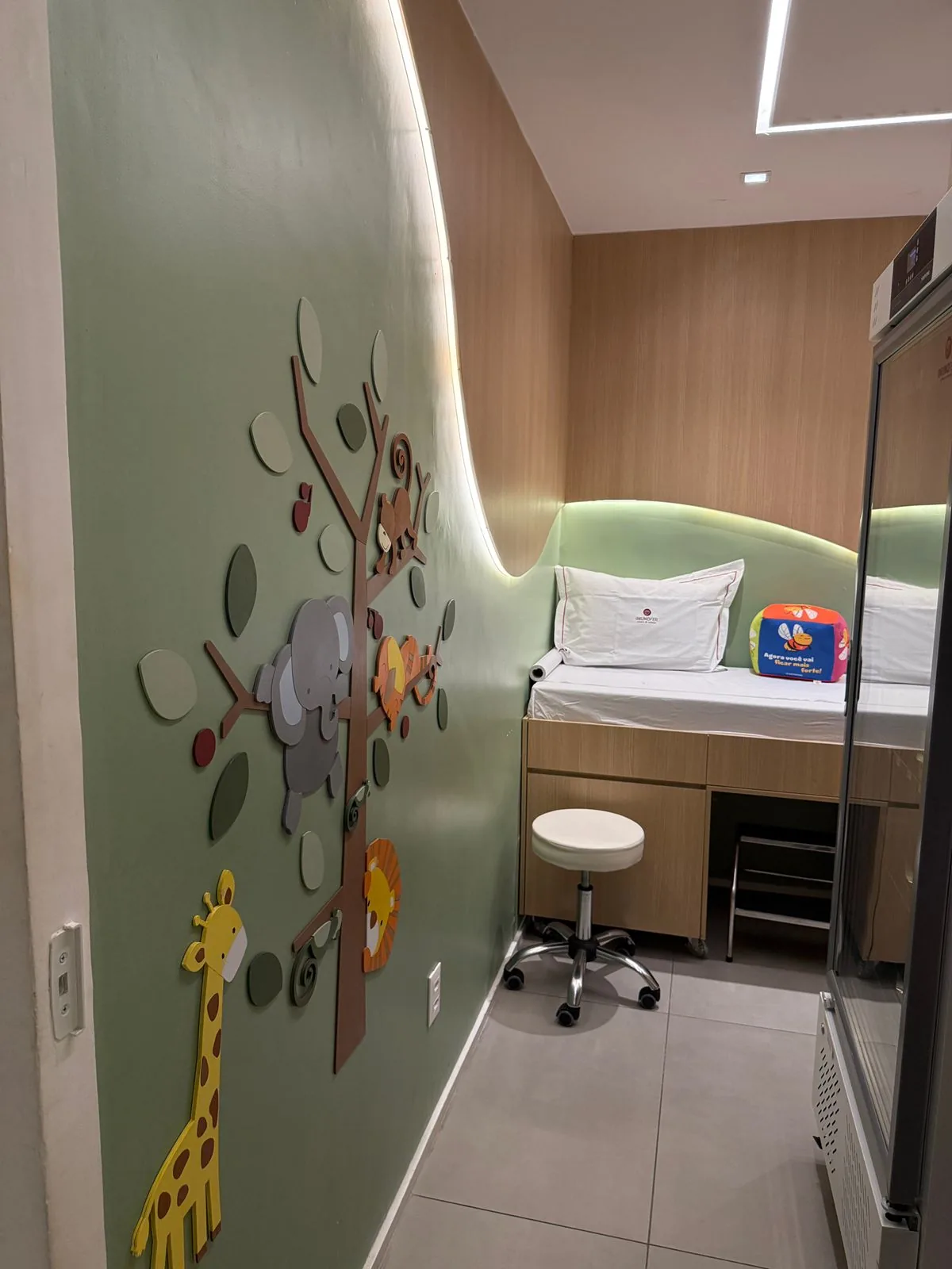 Mural de bichinhos na sala de vacinação da Imunofer